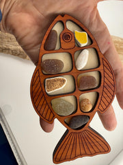 Ocean Treasure Fish™ - Interactive Sea Glass Curio Display - Genuine Caribbean Sea Glass - Coastal Decor Gift