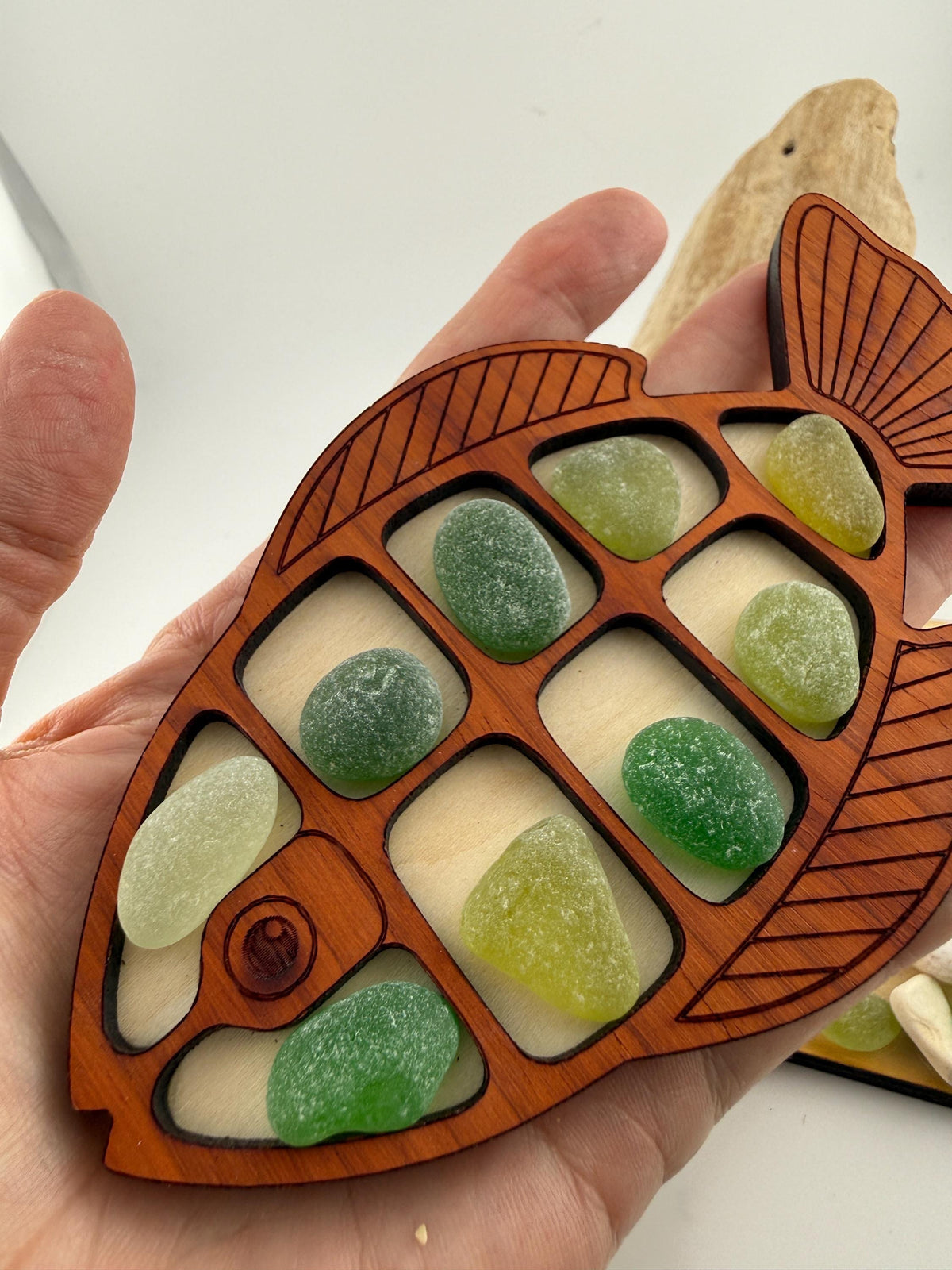Ocean Treasure Fish™ - Interactive Sea Glass Curio Display - Genuine Caribbean Sea Glass - Coastal Decor Gift