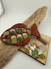 Ocean Treasure Fish™ - Interactive Sea Glass Curio Display - Genuine Caribbean Sea Glass - Coastal Decor Gift