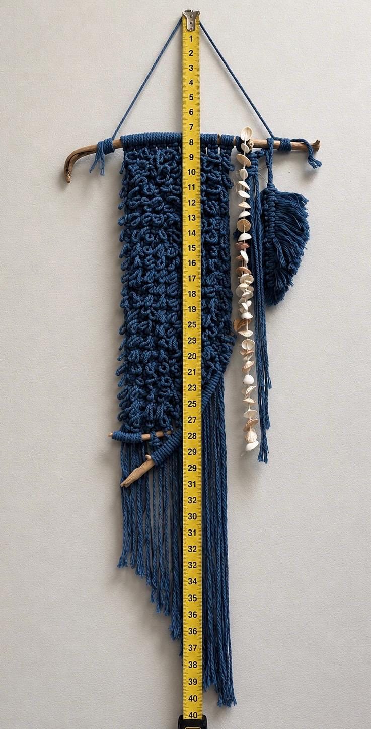 Coastal Handmafe Macrame Mixed Media Wall Hanging, Driftwood Wall Art, Ocean Blue Fiber Art, Beach House Decor, One of a Kind