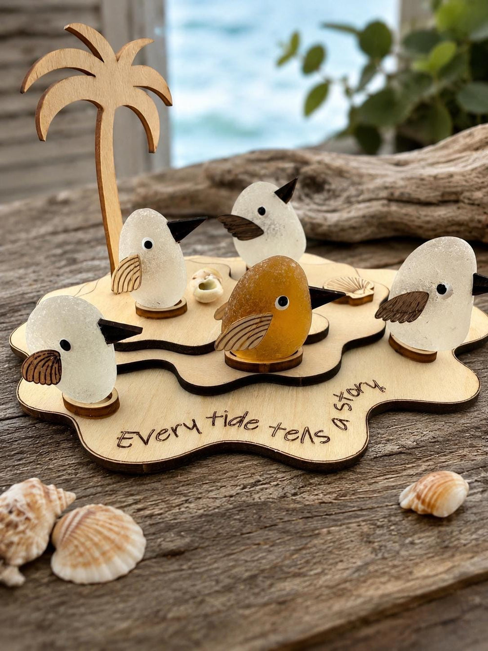 Personalized Shorebird Island™ | Genuine Sea Glass Bird Family | Custom Beach Decor | Family Keepsake | Add More Birds Anytim