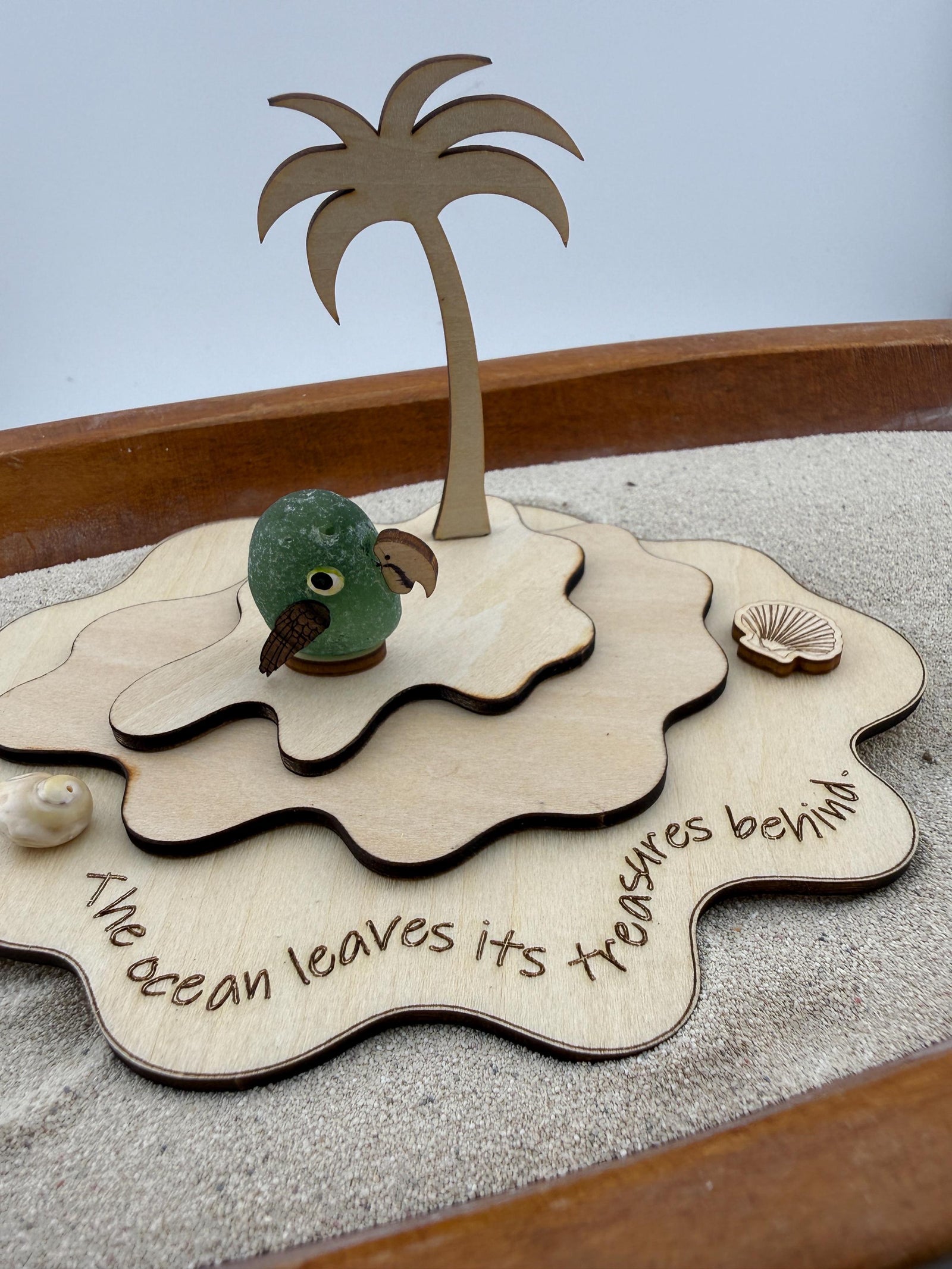 Personalized Parrot Island™ | Genuine Sea Glass Parrots | Tropical Beach Decor | Custom Family Gift | Caribbean Sea Glass