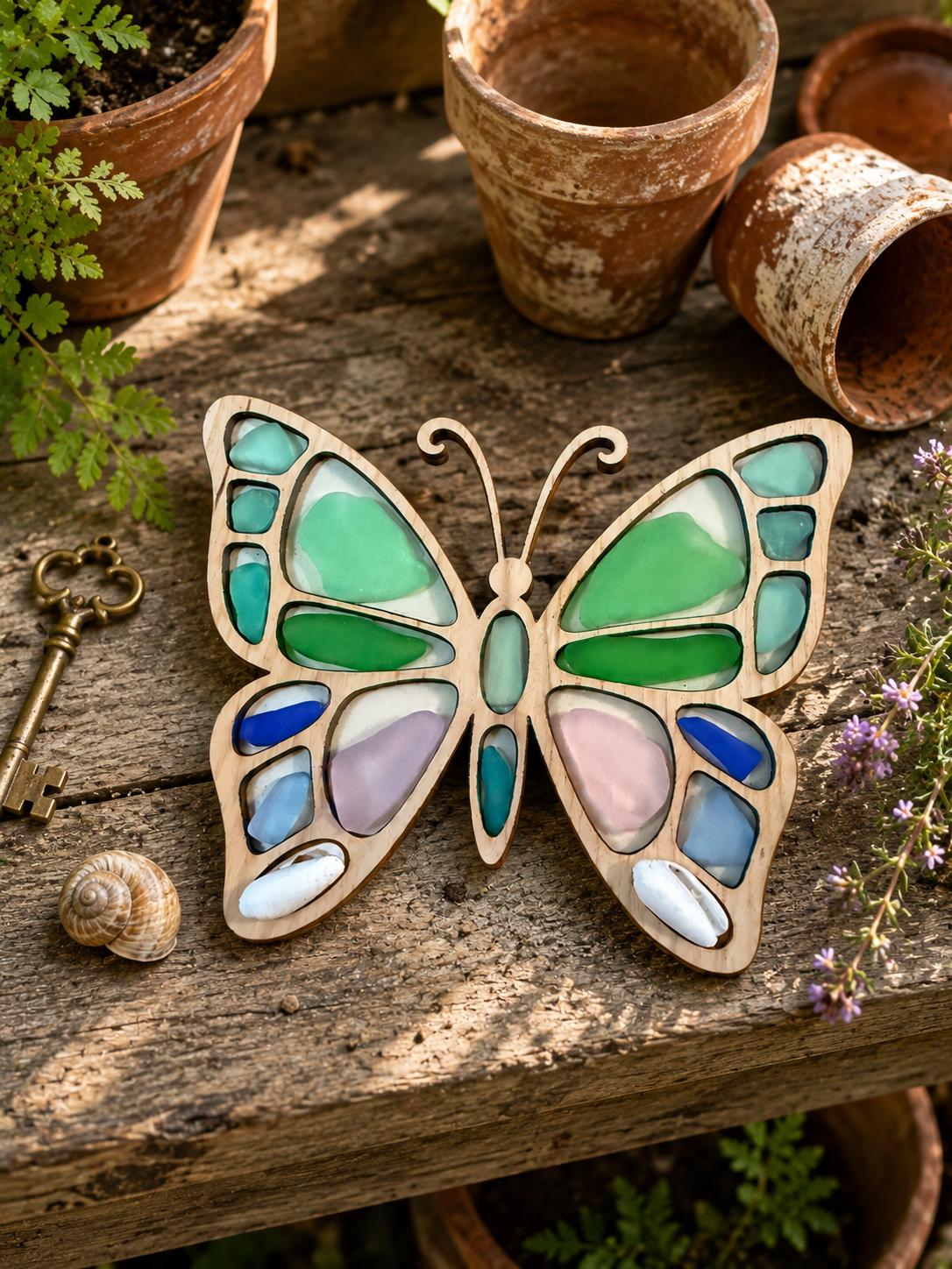 Sea Glass Butterfly - One of a Kind Coastal Art - Genuine Caribbean Sea Glass - Collector Colors - Ocean Curios™