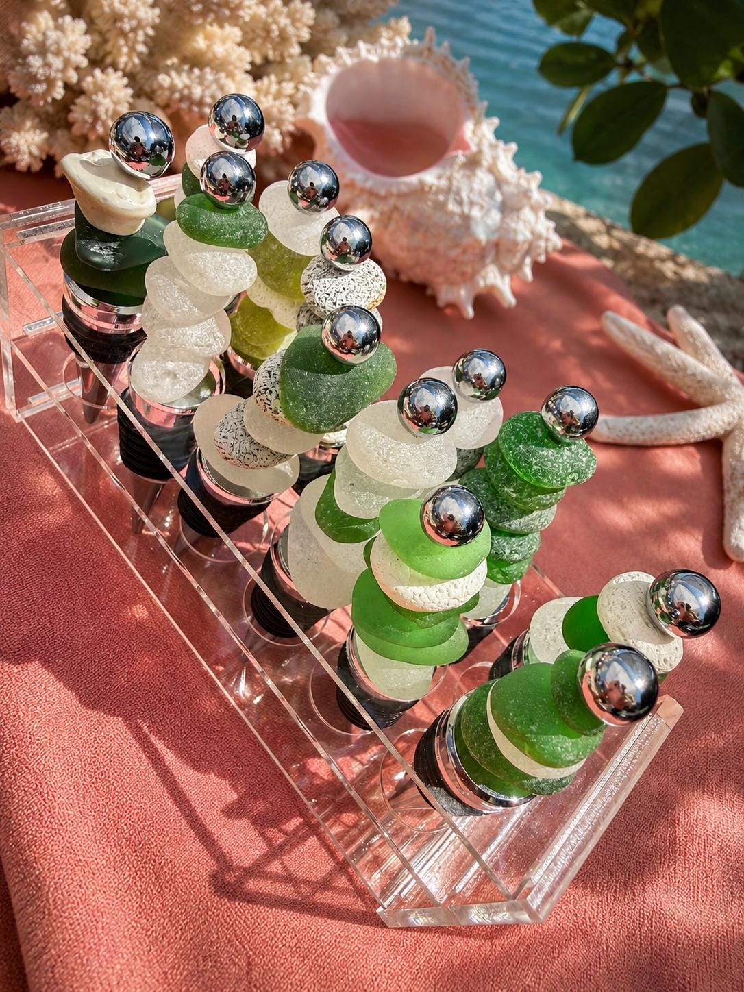 Caribbean Sea Glass Wine Bottle Stopper, Coastal Hostess Gift, Handmade Beach House Decor