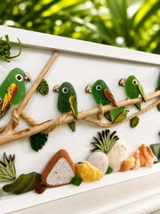 Handmade Genuine Sea Glass Parrot Wall Art, Tropical Coastal Decor, Driftwood & Shell Frame, Beach House Gift, Coastal Art