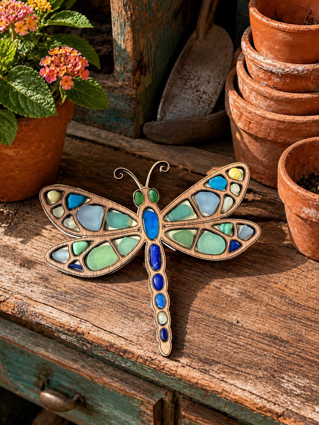 Sea Glass Dragonfly | Ocean Curios™ Collection | Handmade Coastal Garden Decor | Caribbean Sea Glass Art Gift
