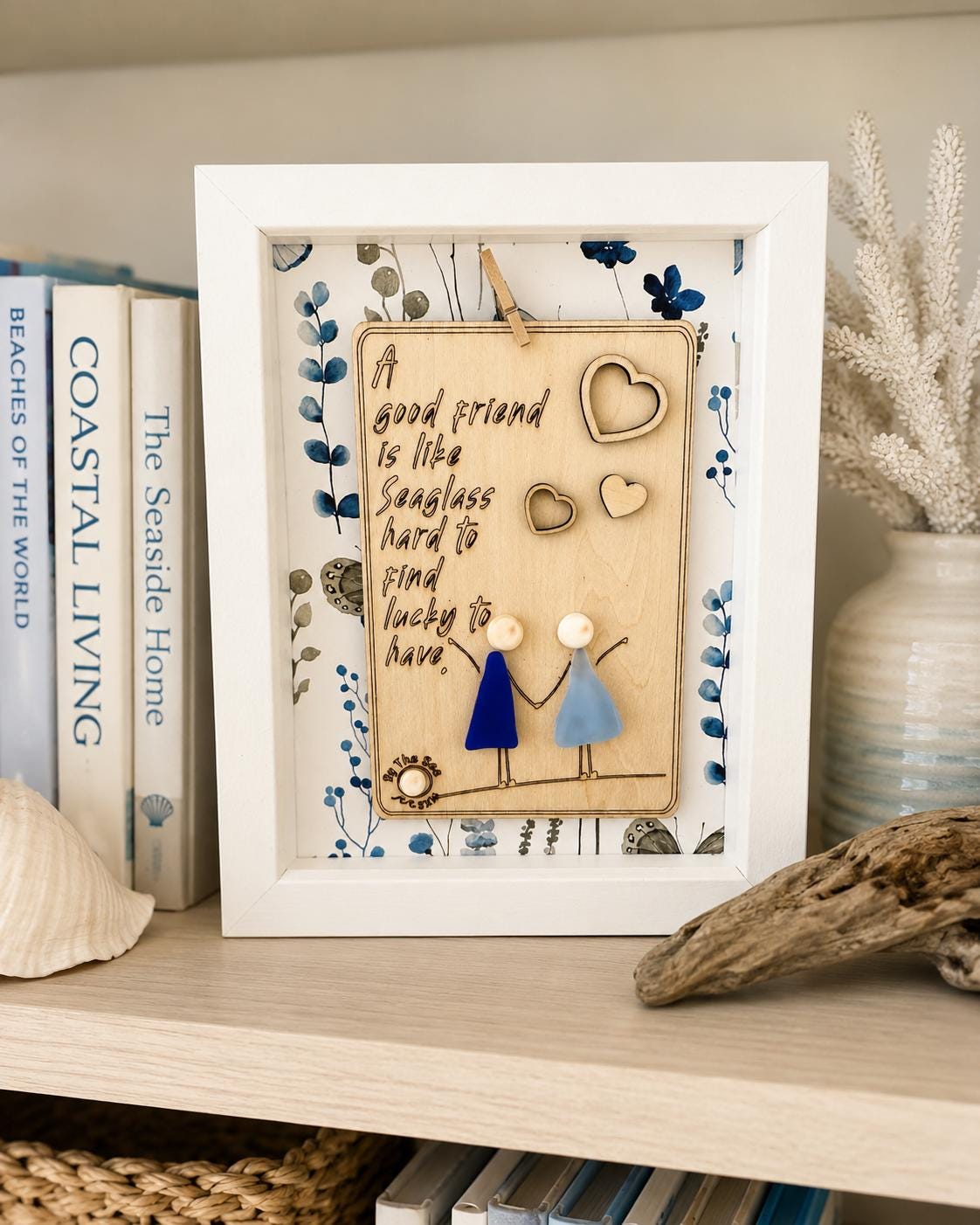 Sea Glass Friend Gift, Coastal Shelf Decor, Beach House Tabletop Decor, Handmade Friendship Keepsake