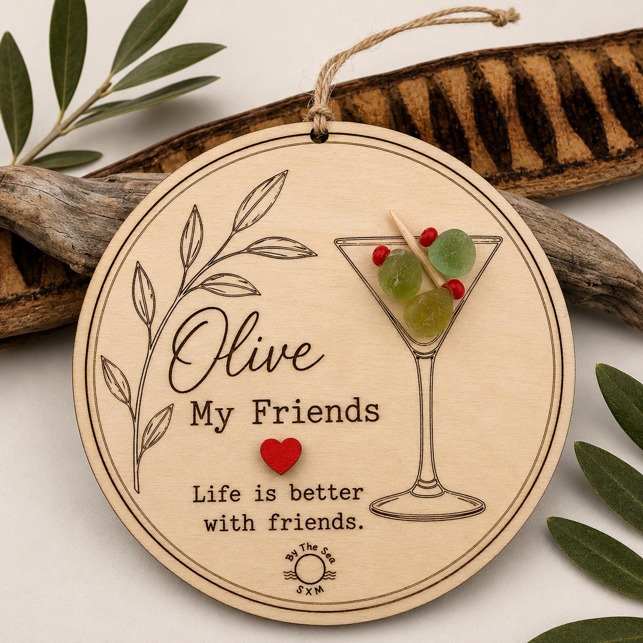 Genuine Sea Glass Olive Gifts, Ornament or Framed Sign, Friendship Gift, Anniversary Gift, Martini Lover Gift