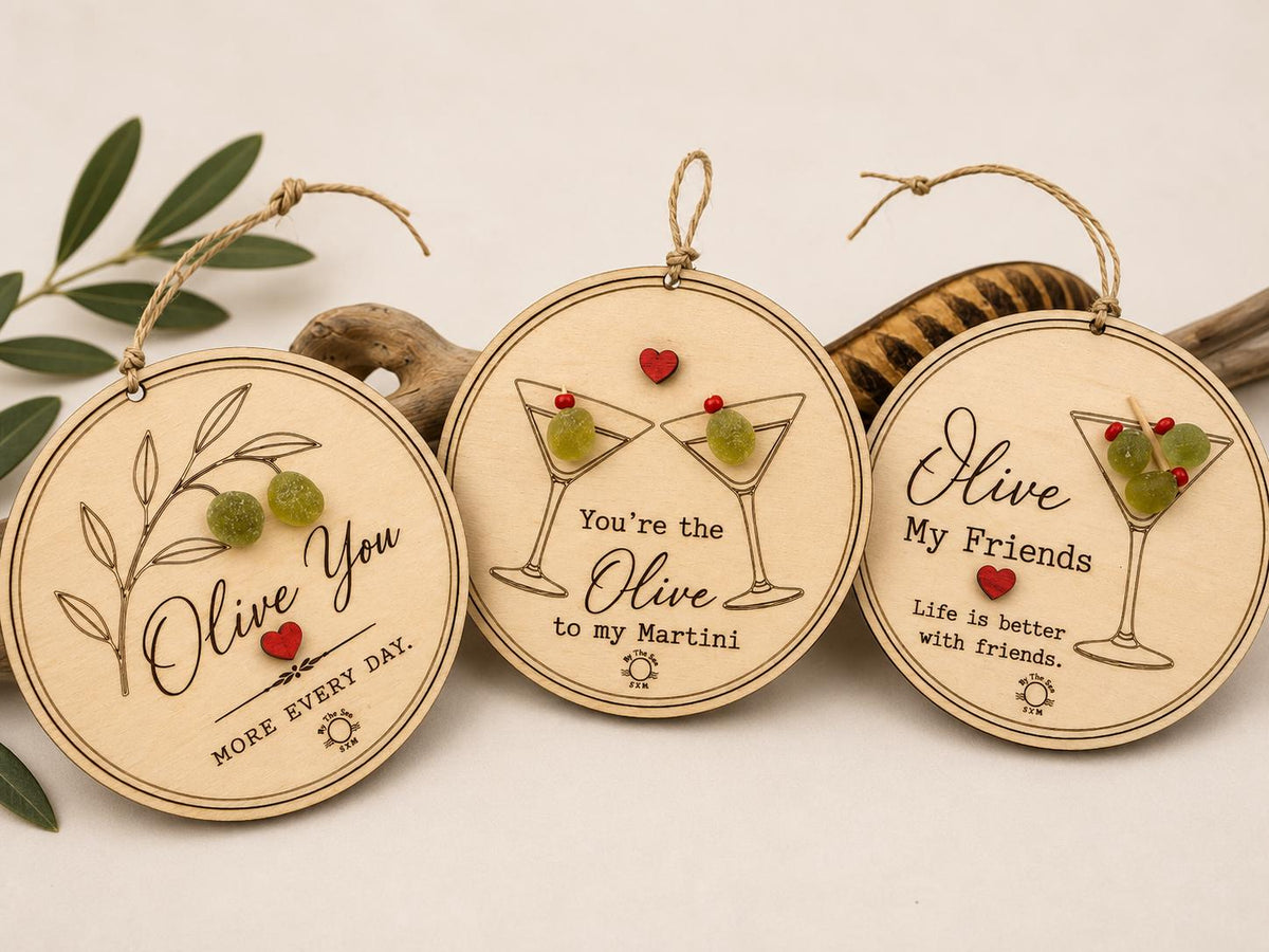 Genuine Sea Glass Olive Gifts, Ornament or Framed Sign, Friendship Gift, Anniversary Gift, Martini Lover Gift