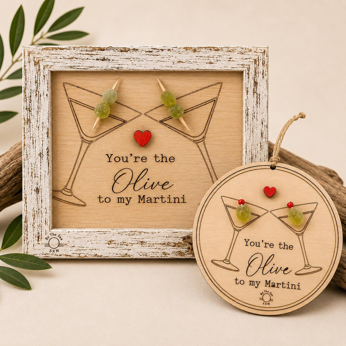 Genuine Sea Glass Olive Gifts, Ornament or Framed Sign, Friendship Gift, Anniversary Gift, Martini Lover Gift