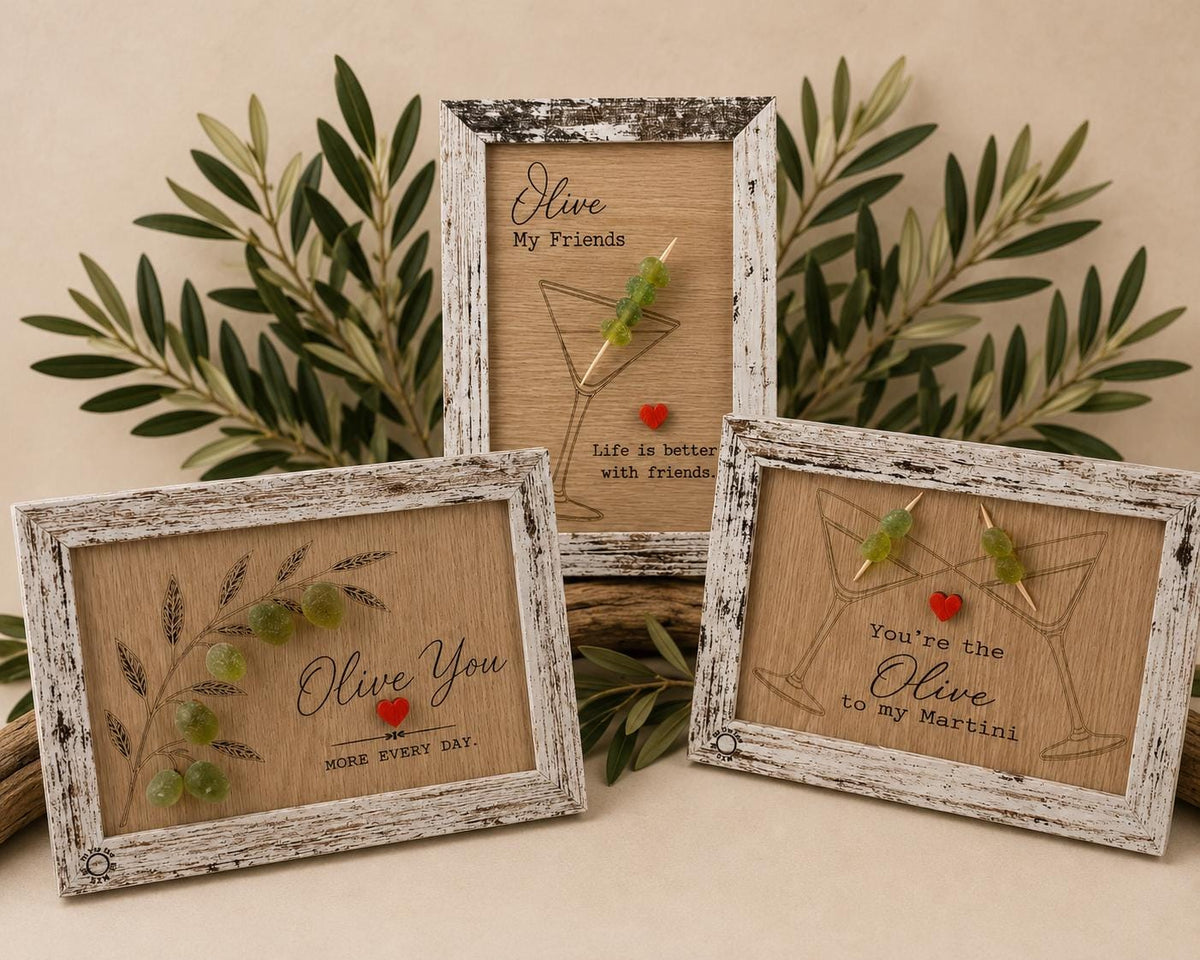 Genuine Sea Glass Olive Gifts, Ornament or Framed Sign, Friendship Gift, Anniversary Gift, Martini Lover Gift