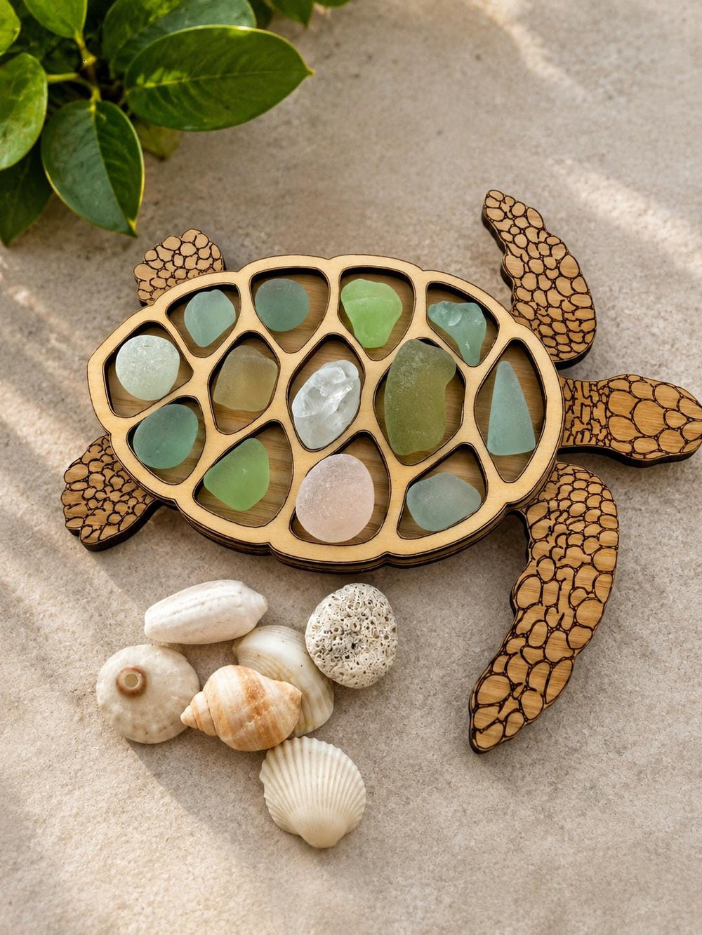 Interactive Sea Glass Turtle – Genuine Caribbean Sea Glass Coastal Curio – Ocean Treasure Turtle™