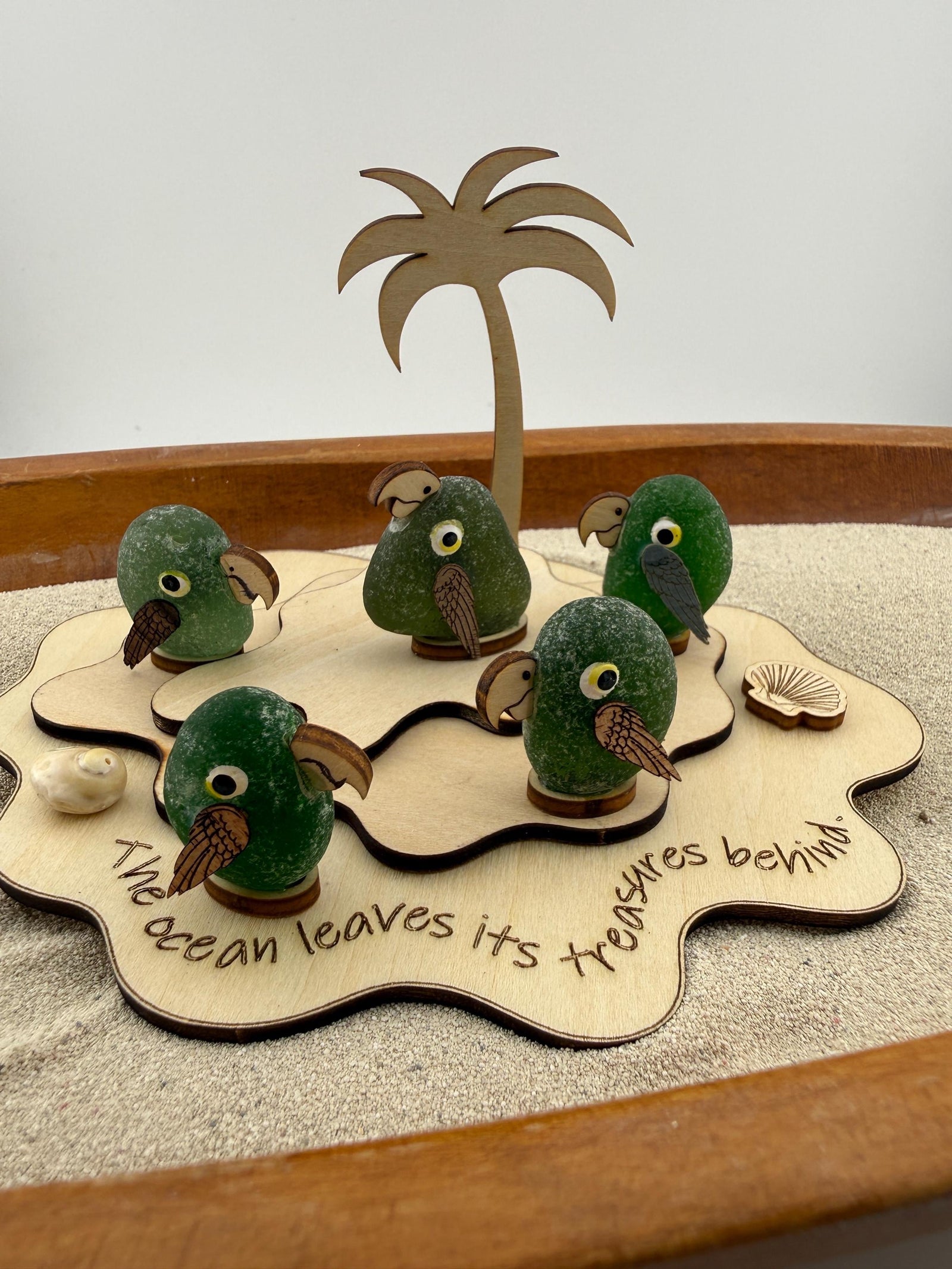 Personalized Parrot Island™ | Genuine Sea Glass Parrots | Tropical Beach Decor | Custom Family Gift | Caribbean Sea Glass