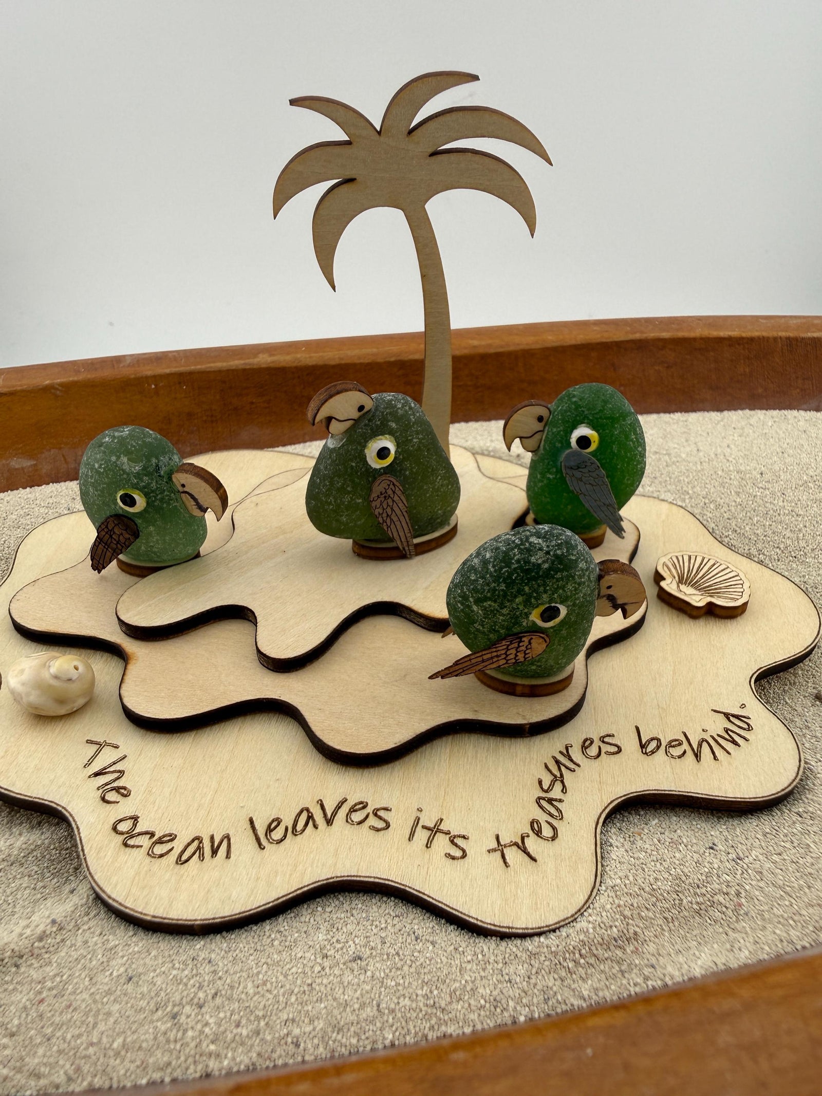 Personalized Parrot Island™ | Genuine Sea Glass Parrots | Tropical Beach Decor | Custom Family Gift | Caribbean Sea Glass