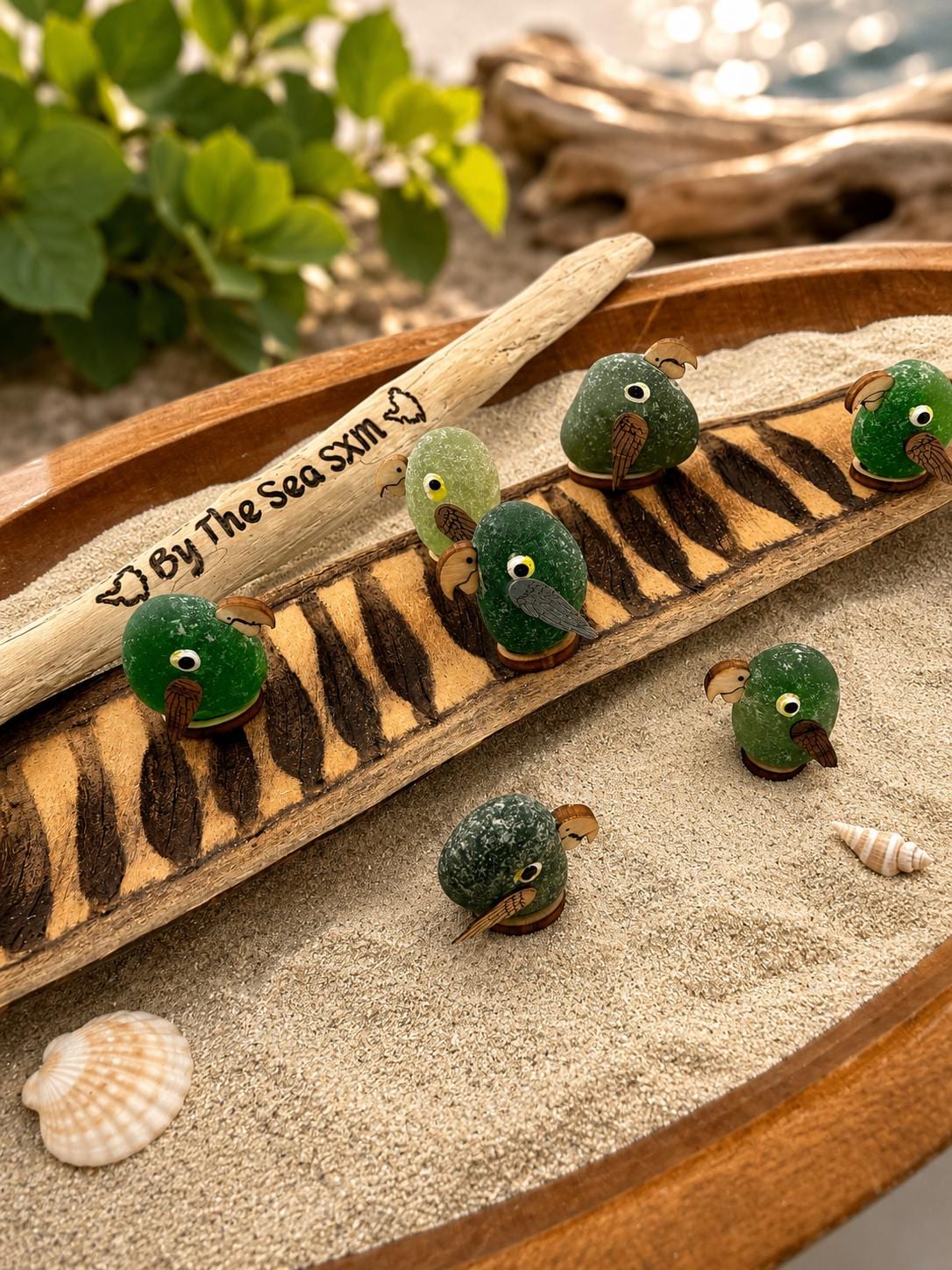 Personalized Parrot Island™ | Genuine Sea Glass Parrots | Tropical Beach Decor | Custom Family Gift | Caribbean Sea Glass