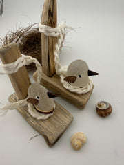 Sea Glass Shorebird on Driftwood - Coastal Beach Decor - Handmade Seaglass Bird Sculpture - Nautical Shelf Decor - Beach Hous
