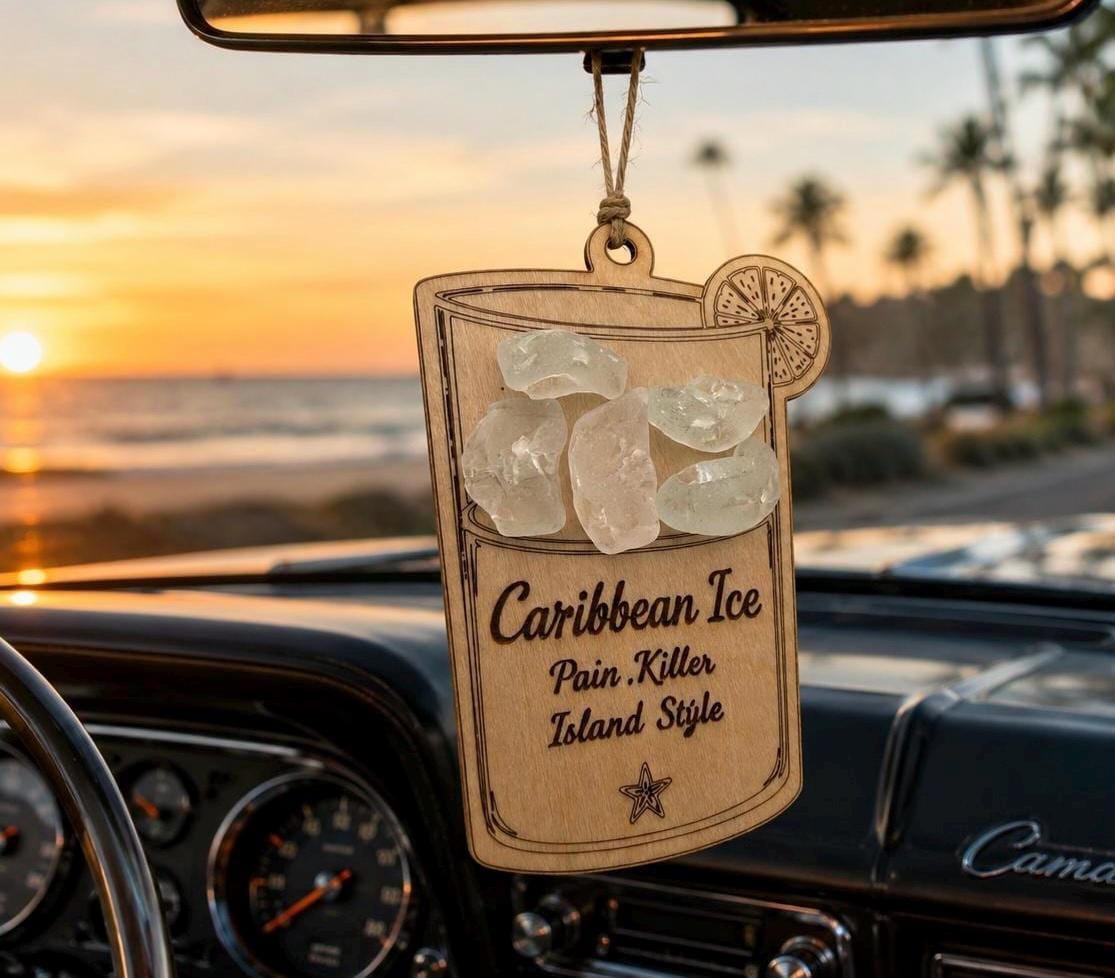 Caribbean Ice Cocktail Ornament Set, Real Sea Glass Christmas Ornaments, Mojito Piña Colada Ti Punch Pain Killer Decor