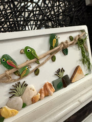 Handmade Genuine Sea Glass Parrot Wall Art, Tropical Coastal Decor, Driftwood & Shell Frame, Beach House Gift, Coastal Art