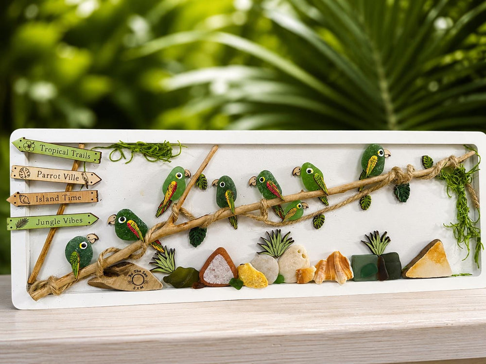 Handmade Genuine Sea Glass Parrot Wall Art, Tropical Coastal Decor, Driftwood & Shell Frame, Beach House Gift, Coastal Art