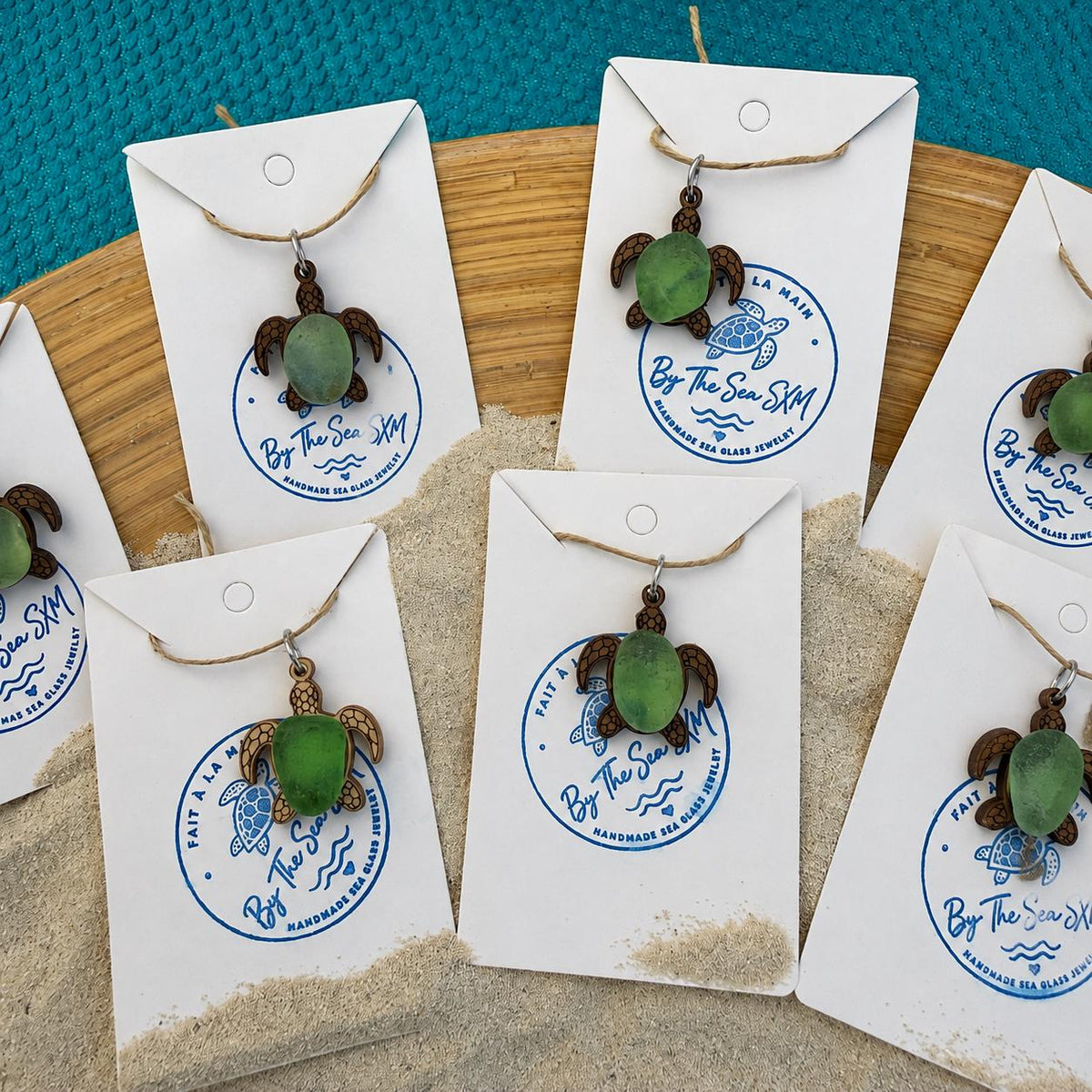 Genuine Sea Glass Turtle Necklace, Laser Engraved Wood Sea Turtle Pendant, Caribbean Beach Jewelry,  Coastal Gift