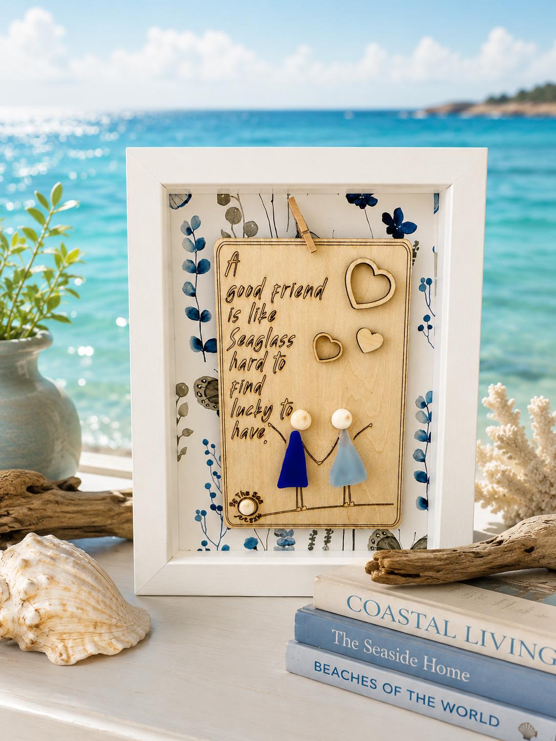 Sea Glass Friend Gift, Coastal Shelf Decor, Beach House Tabletop Decor, Handmade Friendship Keepsake