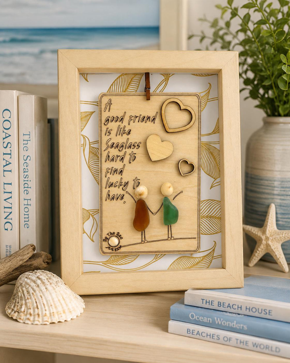 Sea Glass Friend Gift, Coastal Shelf Decor, Beach House Tabletop Decor, Handmade Friendship Keepsake