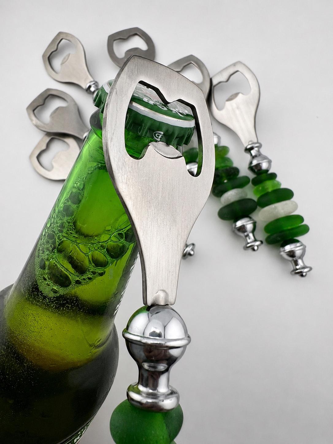 Personalized Sea Glass Bottle Opener: Handcrafted Caribbean Barware Unique Friend Christmas Gift