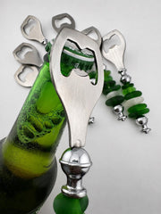 Personalized Sea Glass Bottle Opener: Handcrafted Caribbean Barware Unique Friend Christmas Gift