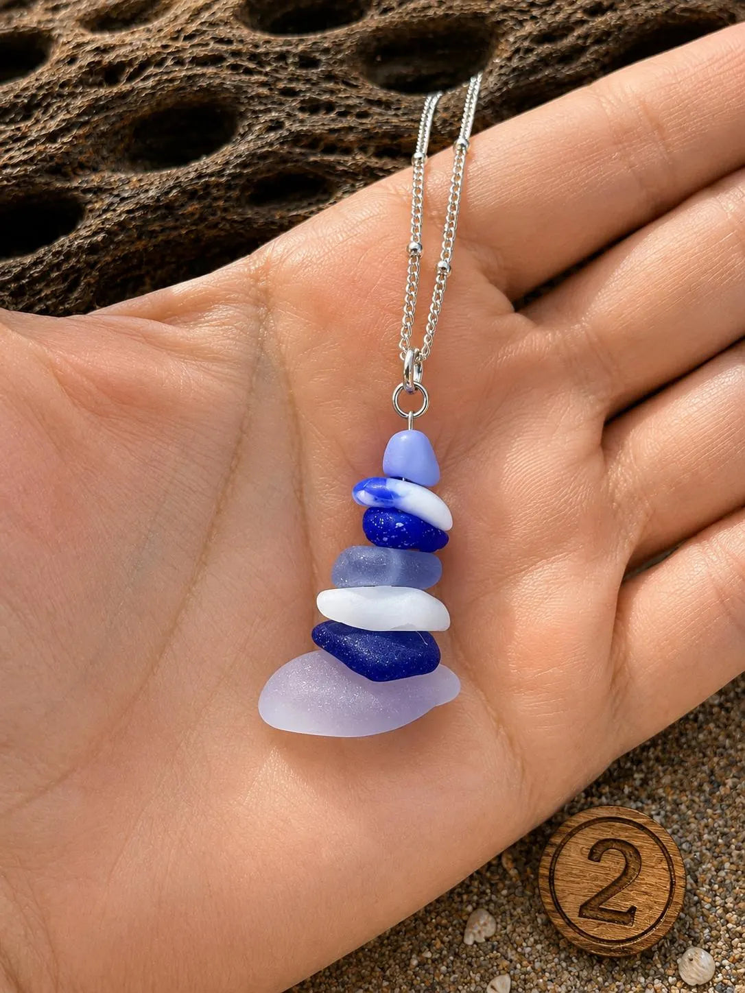 Caribbean Sea Glass Cairn Necklace, Remembrance Jewelry, Memorial Gift, Genuine Sea Glass Pendant, Coastal Jewelry