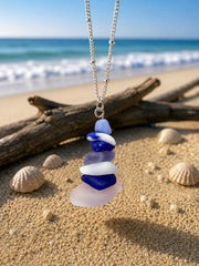 Caribbean Sea Glass Cairn Necklace, Remembrance Jewelry, Memorial Gift, Genuine Sea Glass Pendant, Coastal Jewelry