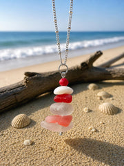 Caribbean Sea Glass Cairn Necklace, Remembrance Jewelry, Memorial Gift, Genuine Sea Glass Pendant, Coastal Jewelry