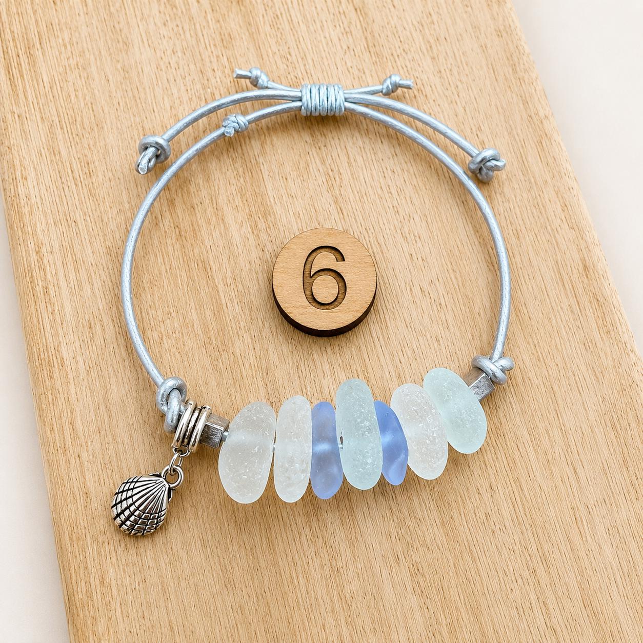 Authentic Caribbean Sea Glass Friendship Bracelet with sea shell charm | Adjustable Beach Glass Jewelry | Coastal Ocean Inspi