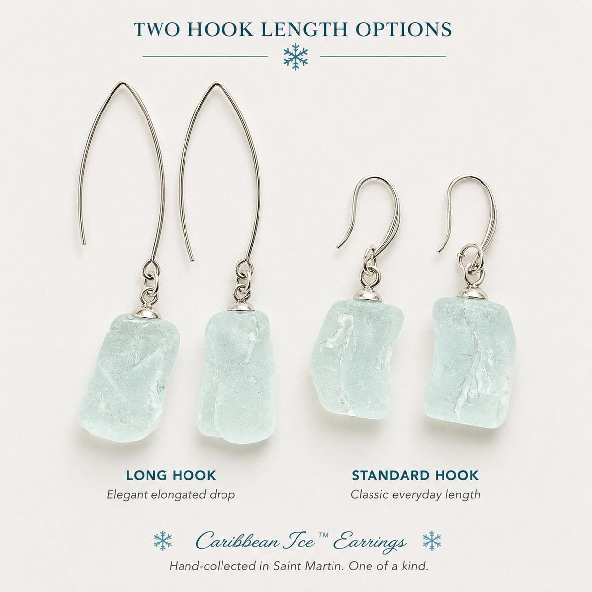 Caribbean Ice™ Genuine Sea Glass Earrings, Tempered Ocean Glass Earrings, Coastal Dangle Earrings, Boho Beach Jewelry, Unique
