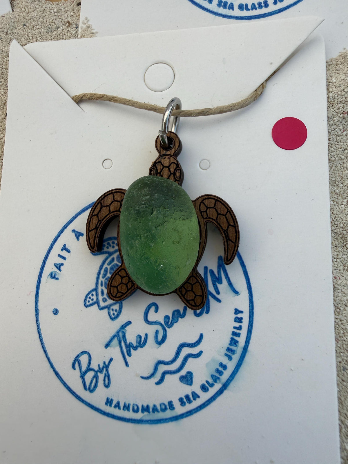 Genuine Sea Glass Turtle Necklace, Laser Engraved Wood Sea Turtle Pendant, Caribbean Beach Jewelry,  Coastal Gift