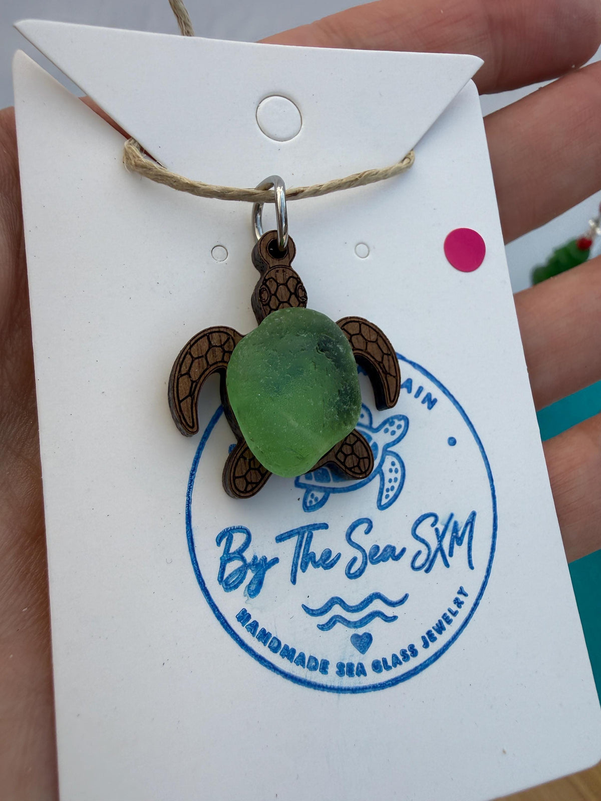 Genuine Sea Glass Turtle Necklace, Laser Engraved Wood Sea Turtle Pendant, Caribbean Beach Jewelry,  Coastal Gift