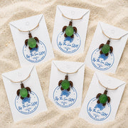 Genuine Sea Glass Turtle Necklace, Laser Engraved Wood Sea Turtle Pendant, Caribbean Beach Jewelry,  Coastal Gift