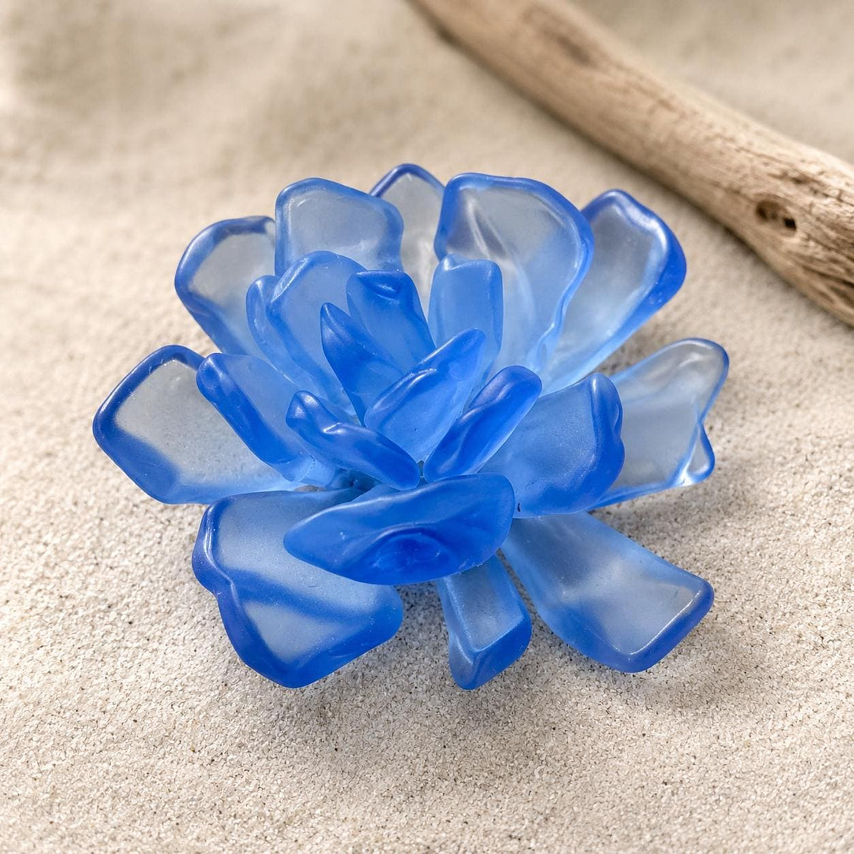 Sea Bloom Succulents™ – Handcrafted Coastal Glass Succulent Decor, Frosted Blue & White Glass, Beach House Decor