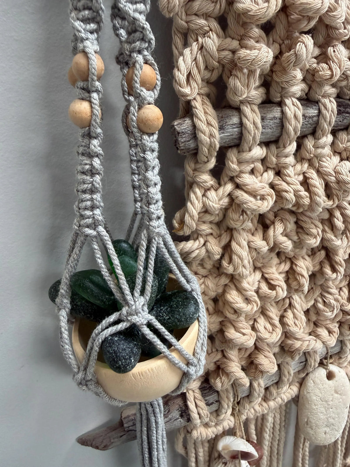Tidal Falls™ Large Coastal Fiber Art, Mixed Media Wall Hanging | Driftwood Macrame with Shells | One of a Kind Beach House Decor
