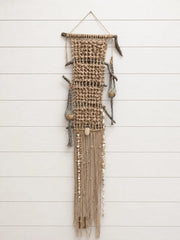 Tidal Falls™ Large Coastal Fiber Art, Mixed Media Wall Hanging | Driftwood Macrame with Shells | One of a Kind Beach House Decor