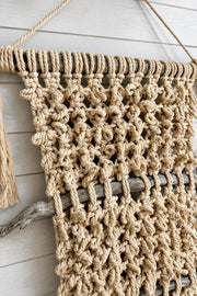 Tidal Falls™ Large Coastal Fiber Art, Mixed Media Wall Hanging | Driftwood Macrame with Shells | One of a Kind Beach House Decor