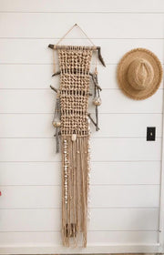 Tidal Falls™ Large Coastal Fiber Art, Mixed Media Wall Hanging | Driftwood Macrame with Shells | One of a Kind Beach House Decor