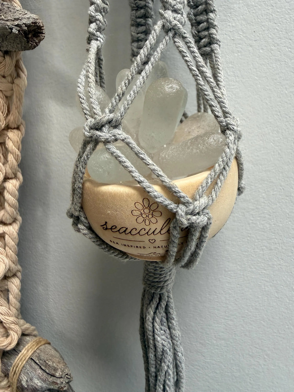 Tidal Falls™ Large Coastal Fiber Art, Mixed Media Wall Hanging | Driftwood Macrame with Shells | One of a Kind Beach House Decor