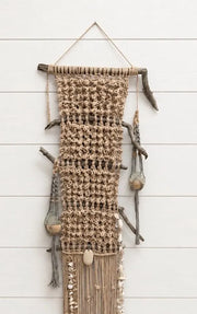 Tidal Falls™ Large Coastal Fiber Art, Mixed Media Wall Hanging | Driftwood Macrame with Shells | One of a Kind Beach House Decor
