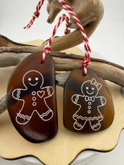Gingerbread Sea Glass Ornament Set – Genuine Caribbean Sea Glass Christmas Ornaments – Handmade Gingerbread Couple – Set of 2