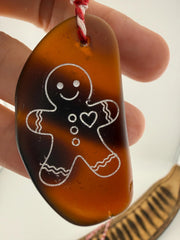 Gingerbread Sea Glass Ornament Set – Genuine Caribbean Sea Glass Christmas Ornaments – Handmade Gingerbread Couple – Set of 2