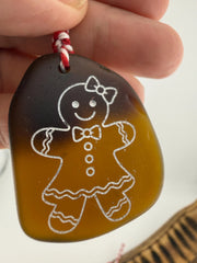 Gingerbread Sea Glass Ornament Set – Genuine Caribbean Sea Glass Christmas Ornaments – Handmade Gingerbread Couple – Set of 2