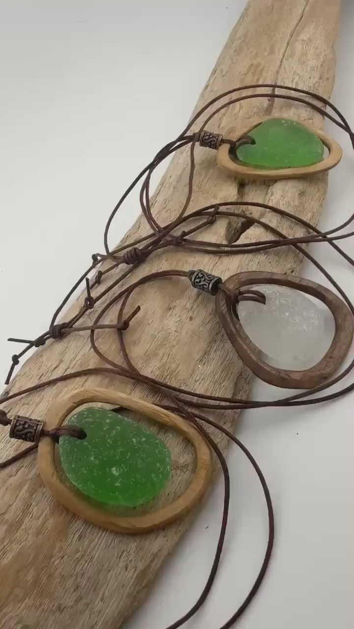 Etsy video 4526794960-1 | Carried by the Sea, Framed by Hand - A Fusion of Ocean and Wood - Authentic Caribbean Sea Glass Pendant Necklace