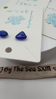 Etsy video 1762326891-1 | Cobalt Blue Sea Glass Stud Earrings - Caribbean Stainless Steel Posts
