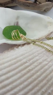 Etsy video 4387530843-1 | Lime Green Sea Glass Pendant - Genuine Caribbean Find, Hand-Drilled & Artistic Gold Wire Wrapped Necklace