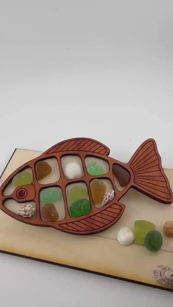 Etsy video 4536295060-2 | Ocean Treasure FishT - Interactive Sea Glass Curio Display - Genuine Caribbean Sea Glass - Coastal Decor Gift